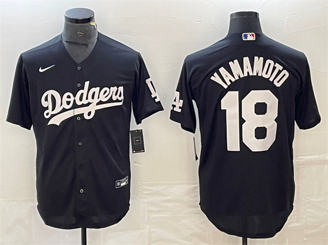 Men's Los Angeles Dodgers #18 Yoshinobu Yamamoto Black Cool Base Stitched Jersey